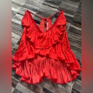 Red Ruffled Women's Top